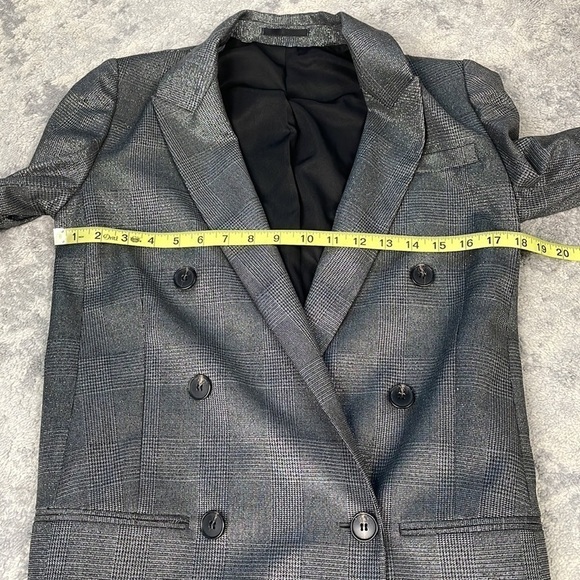All Saints Isla Shimmer Check Blazer Plaid Black Silver Sparkle Party Sz 4 - Picture 12 of 16